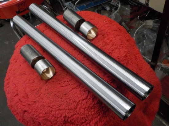 PANHEAD SHOVELHEAD "NEW" STOCK LENGTH POLISHED FORK TUBES w/BUSHINGS #45950-48B